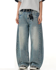 Washed curved jeans