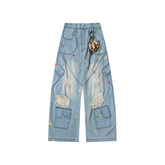 Washed leopard print jeans