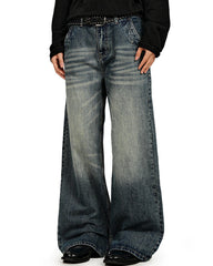 Distressed straight-leg trousers