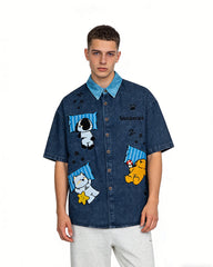 Cartoon Embroidered Short-Sleeve Shirt