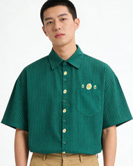embroidered striped short-sleeved shirt