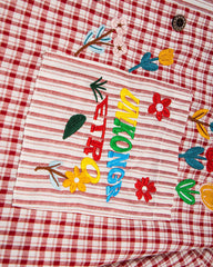 Embroidered color-blocked short-sleeved shirt