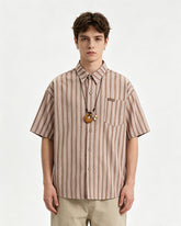Vertical striped necklace short-sleeved shirt