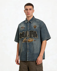 Distressed washed short-sleeved shirt