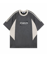American retro patchwork contrasting short sleeves