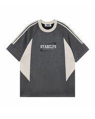 American retro patchwork contrasting short sleeves