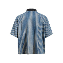 Washed striped short-sleeved shirt
