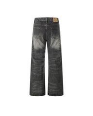 Distressed Wide-Leg Straight-Cut Trousers