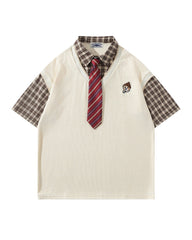 Faux two-piece spliced short-sleeved shirt