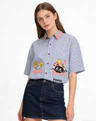 Plaid cat short-sleeved shirt