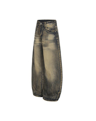 Washed distressed denim trousers