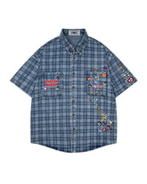 Embroidered plaid short-sleeved shirt