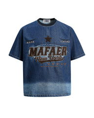 Gradient denim washed short-sleeved shirt
