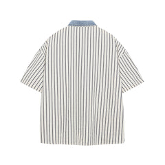 Lettering striped short-sleeved shirt