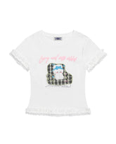 Lace-paneled short-sleeved top