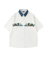 Contrast color stitching cute short sleeve shirt