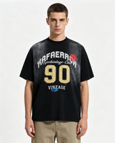 Embroidered distressed short-sleeved shirt