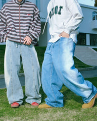 Patchwork color-blocked loose-fitting jeans