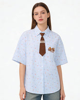 Cartoon Embroidered Short-Sleeve Shirt