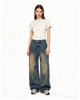 Washed distressed straight leg pants