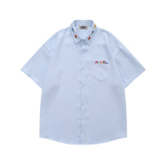 Embroidered plaid short-sleeved shirt