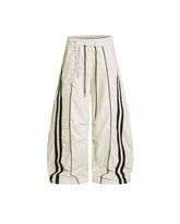 Lace color-blocked striped trousers