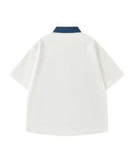 Contrast color stitching cute short sleeve shirt