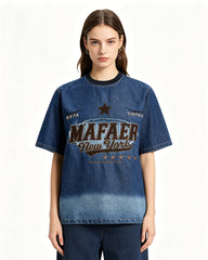 Gradient denim washed short-sleeved shirt