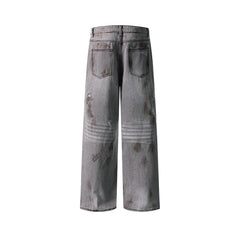 Distressed washed straight jeans