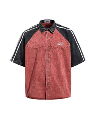 Distressed patchwork short-sleeved shirt