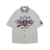 Lettering striped short-sleeved shirt