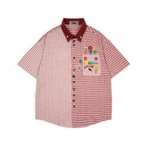 Embroidered color-blocked short-sleeved shirt