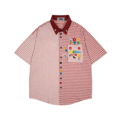 Embroidered color-blocked short-sleeved shirt