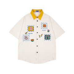 Color-blocked striped short-sleeved shirt