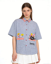 Plaid cat short-sleeved shirt