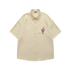 Embroidered plaid short-sleeved shirt
