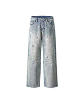 Distressed patchwork jeans
