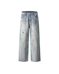 Distressed patchwork jeans