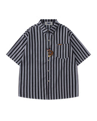 Vertical striped necklace short-sleeved shirt
