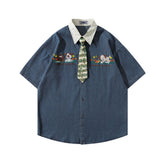 Retro contrast short-sleeved shirt