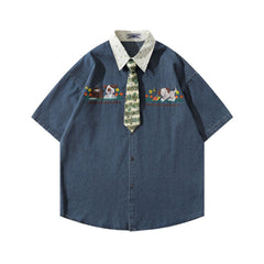 Retro contrast short-sleeved shirt