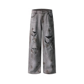 Distressed washed straight jeans