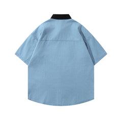 Retro patchwork short-sleeved shirt