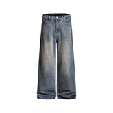 Distressed straight jeans