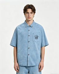 Retro embroidered short-sleeved shirt