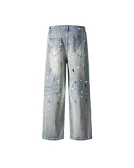 Distressed patchwork jeans