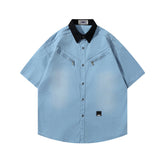 Retro patchwork short-sleeved shirt