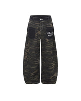 Distressed patchwork camouflage trousers