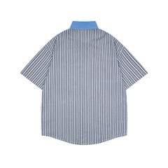 Color-blocked striped short-sleeved shirt