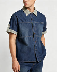 Colorblock Plaid Short Sleeve Shirt